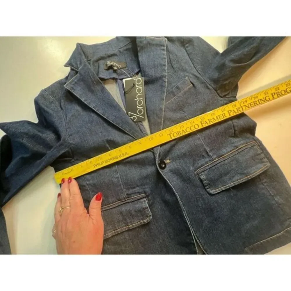 37 orchard Womens Blazer Size S Small Dark Wash Blue‎ Denim NWT One Button Sharp